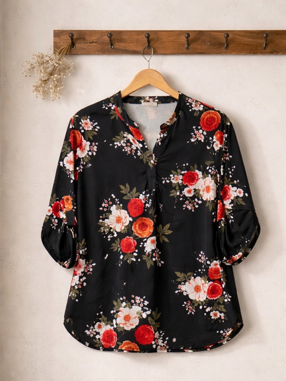 Timeson Floral Top in Light Blue and Red